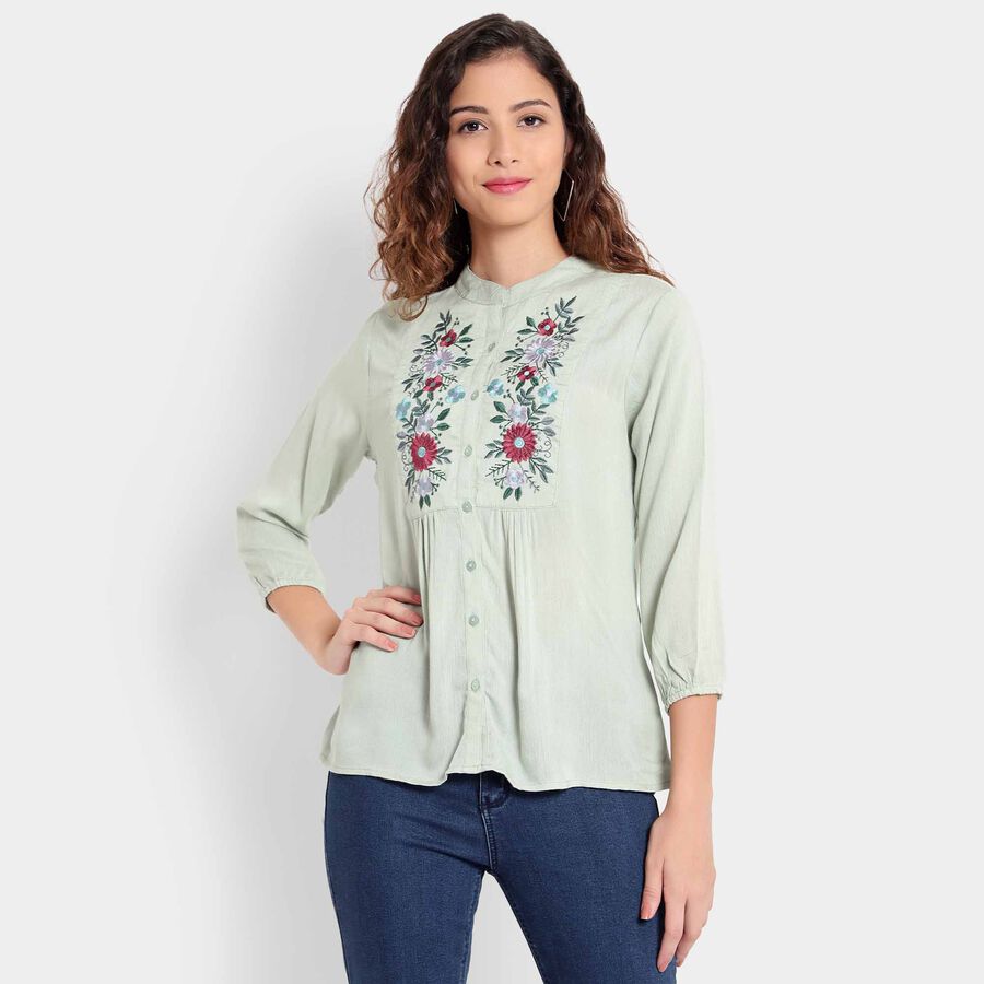 Embellished 3/4th Sleeves Shirt, Light Green, large image number null