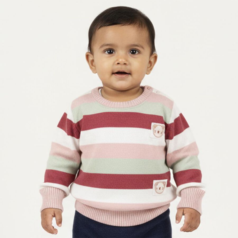 Infants Light Pink Crew Neck Casual Pullover, Light Pink, large image number null