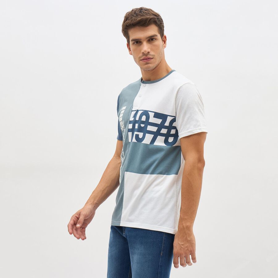 Men's Light Blue Henley Neck Printed T-Shirt, Light Blue, large image number null