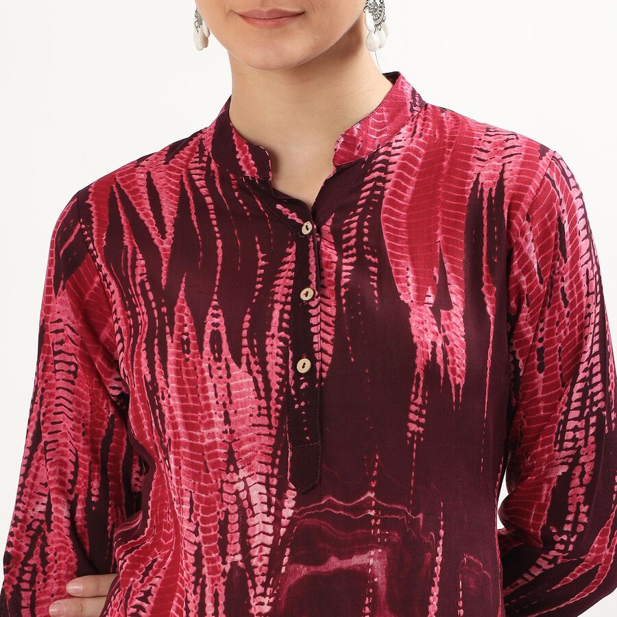 Women's Deep Burgundy Red Mandarin Collar Abstract Printed Kurta, Wine, large image number null