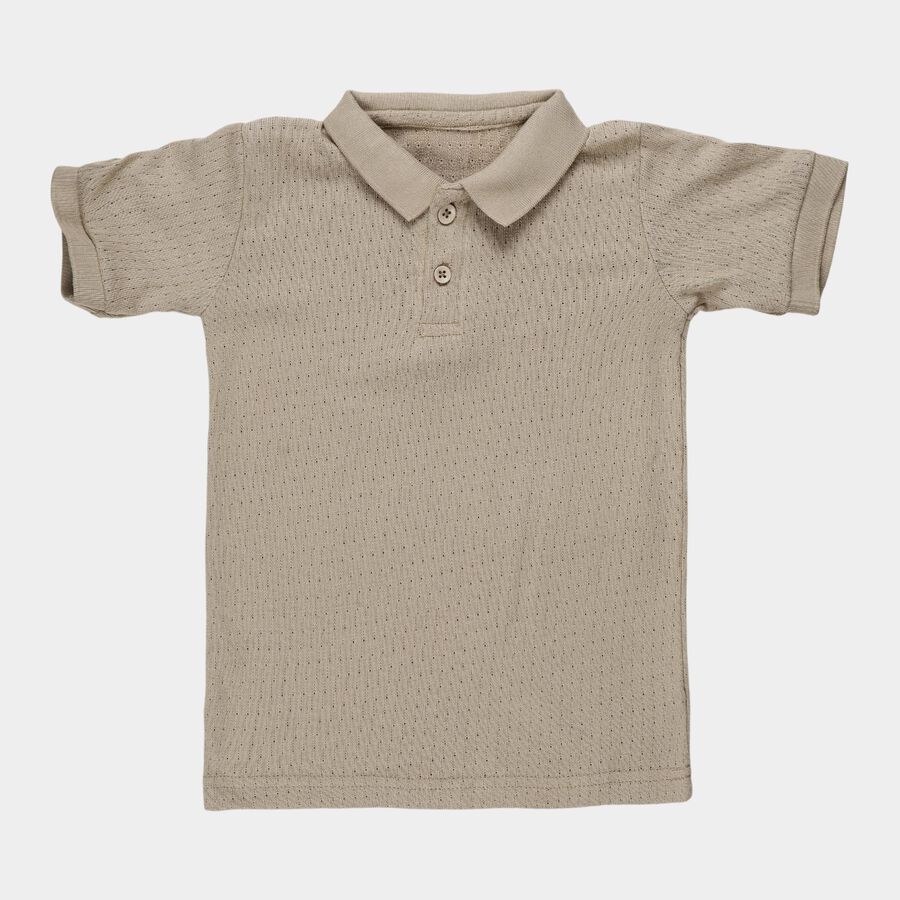 Boys Beige Polo Neck Casual T-Shirt, गहरा पीला, large