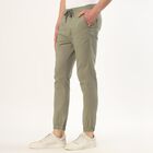 Men's Muted Olive Green Slim Fit Elastic Waist Casual Trousers, Light Green, small