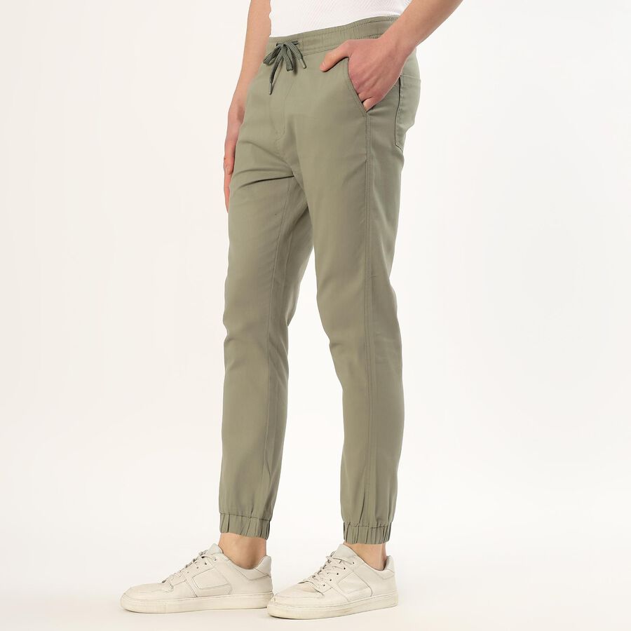 Men's Muted Olive Green Slim Fit Elastic Waist Casual Trousers, Light Green, large
