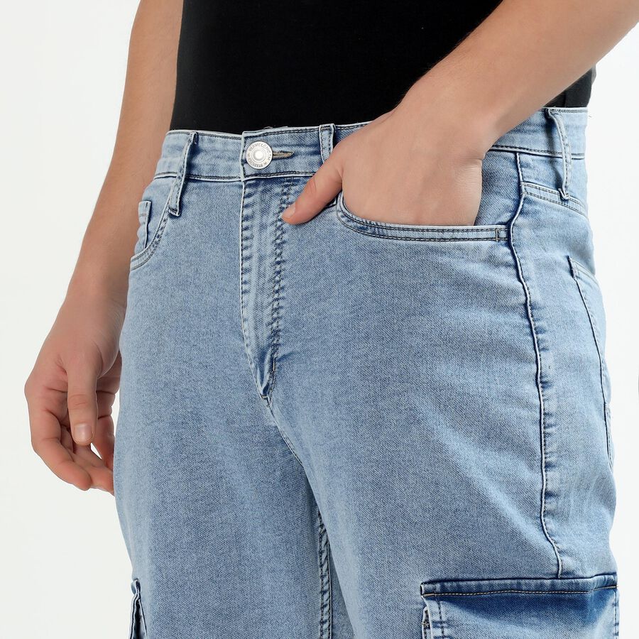 Men's Light Blue Relaxed Fit Cargo Jeans, हल्का नीला, large image number null