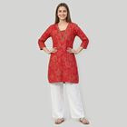 Women's Fuchsia Round Neck Solid Kurta, रानी (फ्यूशिया), small