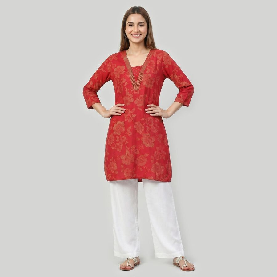 Women's Fuchsia Round Neck Solid Kurta, रानी (फ्यूशिया), large