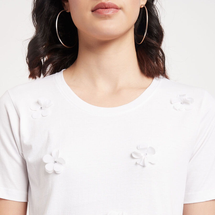 Cotton Round Neck T-Shirt, White, large image number null