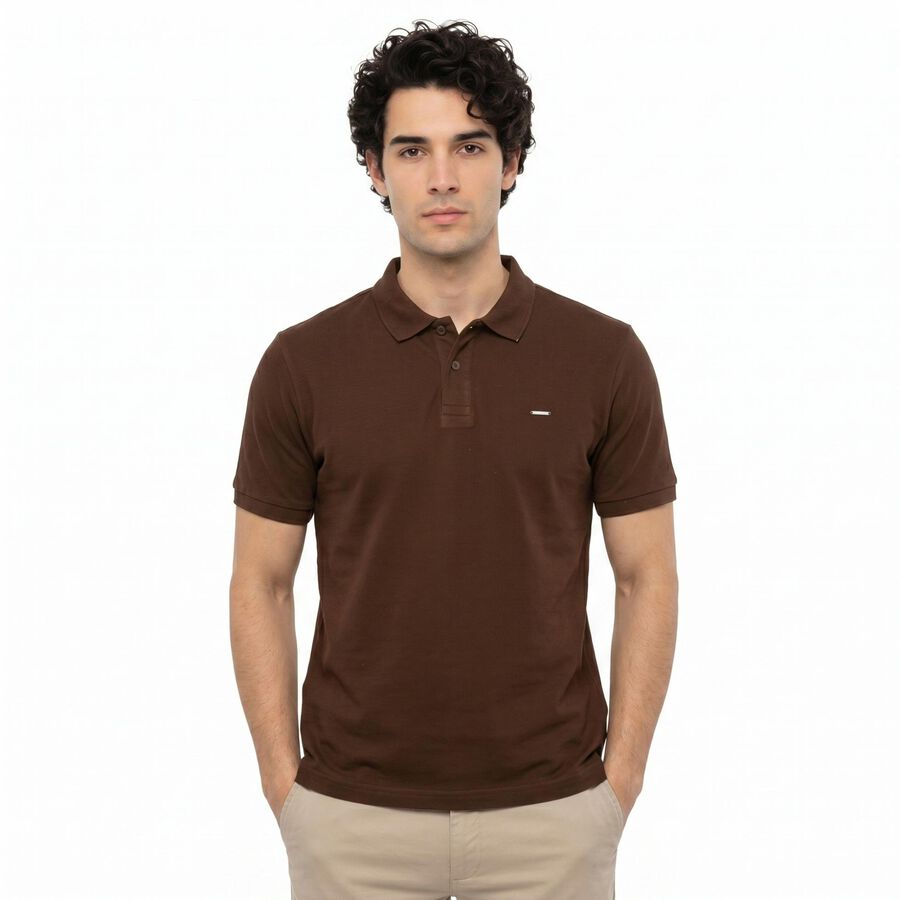 Men's Brown Cotton Polo Neck Polo T-Shirt, Brown, large