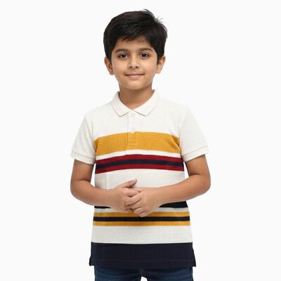 Boys Off White Polo Neck Casual T-Shirt