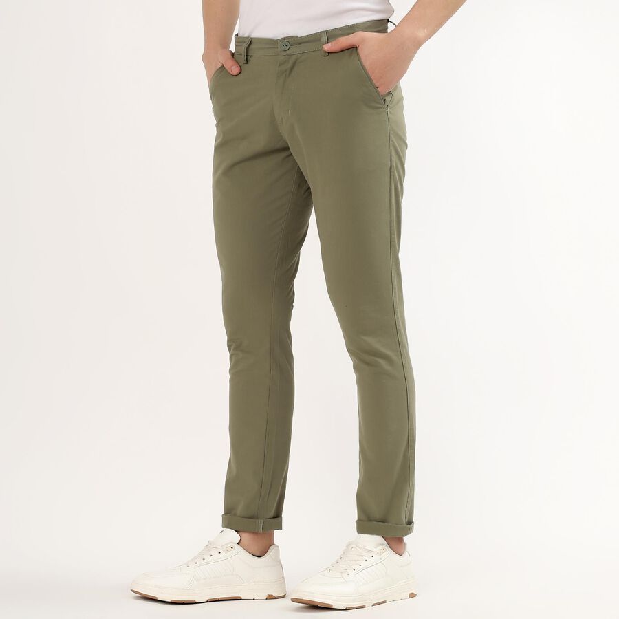 Men's Light Green Slim Fit Casual Trousers, हल्का हरा, large
