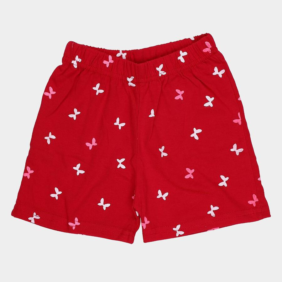 Girls' Fuchsia Butterfly Print Elastic Waist Shorts, रानी (फ्यूशिया), large