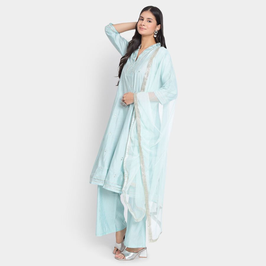 Ladies' Kurta Pyjama Set with Dupatta, हल्का नीला, large image number null