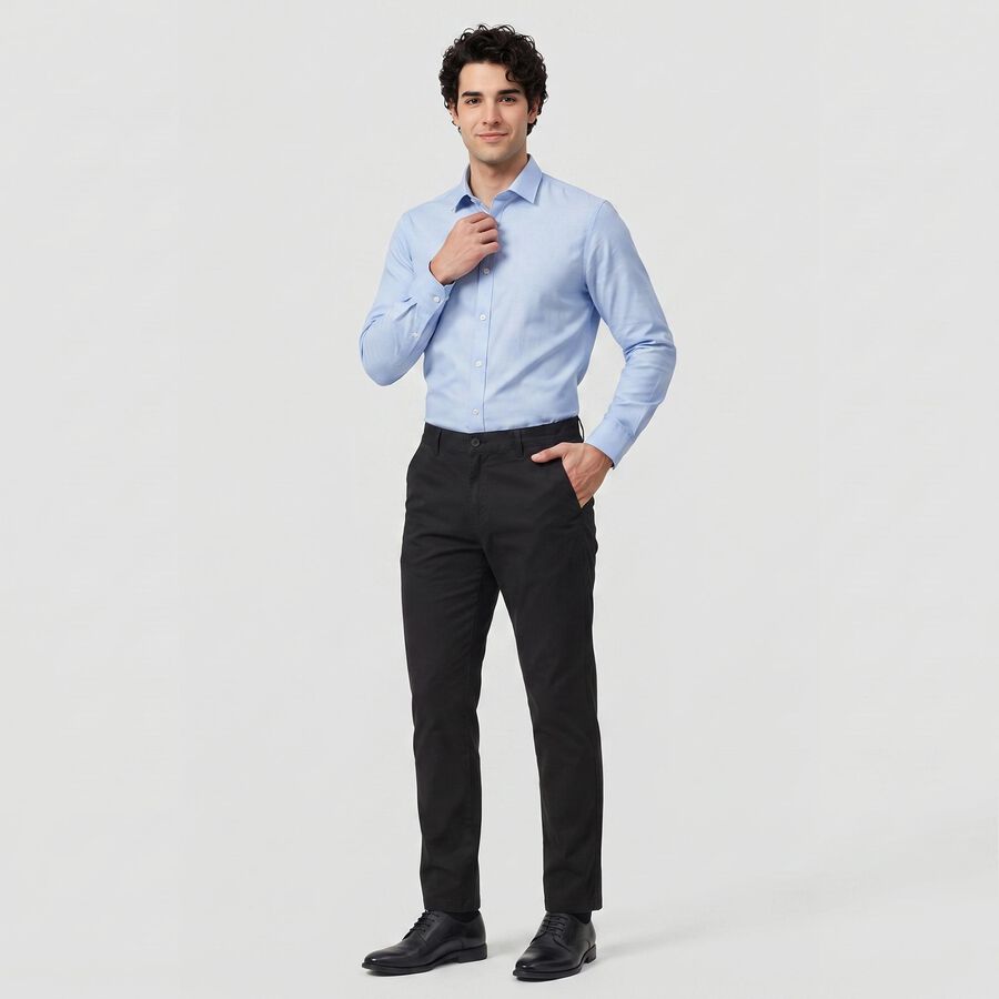 Men's Black Slim Fit Flat-Front Chino Trousers, काला, large