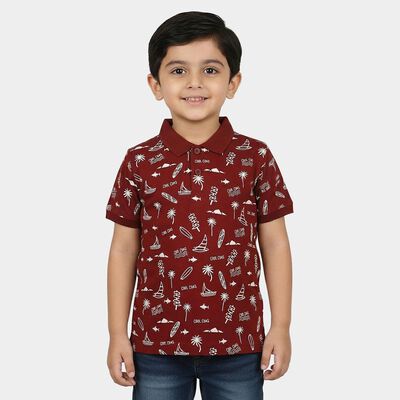 Boys Maroon Cotton Polo Neck Casual Boys T-Shirt