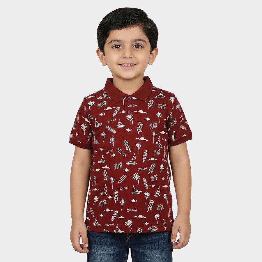 Boys Maroon Cotton Polo Neck Casual Boys T-Shirt, Maroon, large