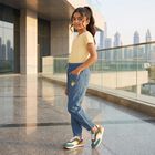 Girls Blue Jogger Fit Embroidered Jeans, Mid Blue, small
