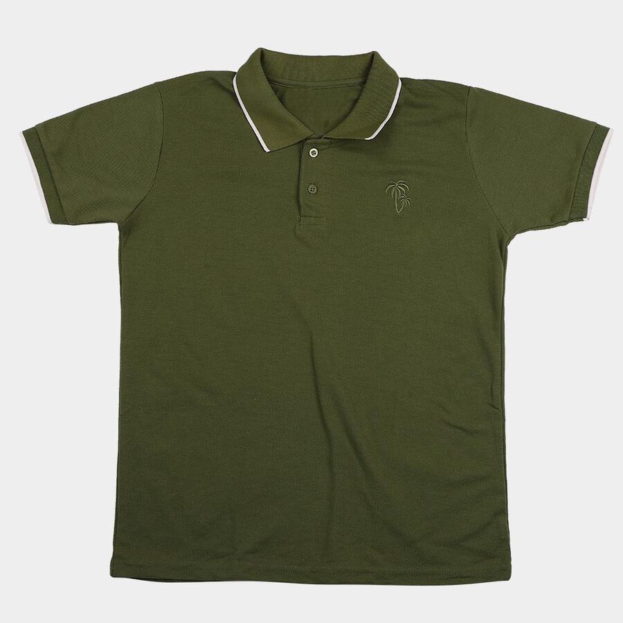 Boys Olive Green Solid Half Sleeve Boys T-Shirt, ओलिव, large