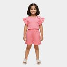 Girls Bright Coral Pink Ruffle Sleeve Top and Shorts Set, गुलाबी, small
