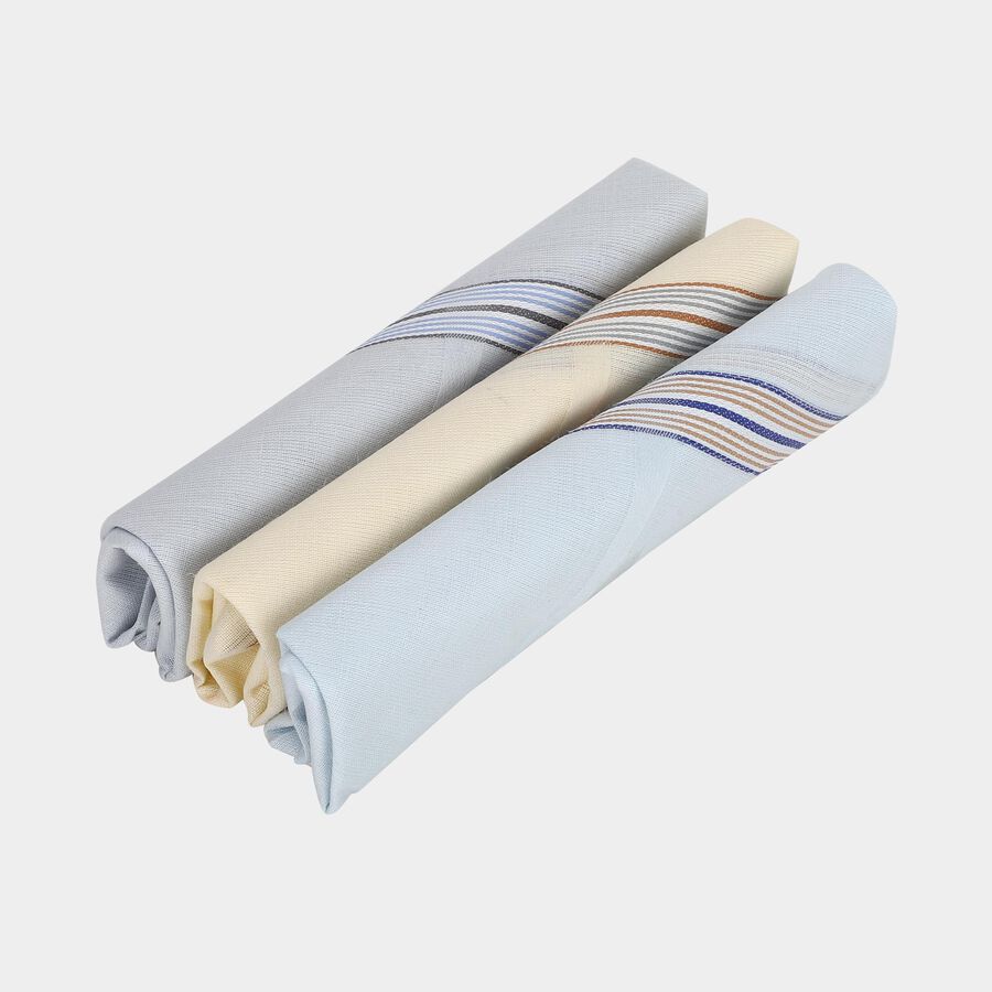 Men's Multicolour Striped Pack of 3 Handkerchief, एक्वा, large