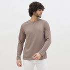 Men's Muted Taupe Brown Crew Neck Casual T-Shirt, Khaki, small image number null