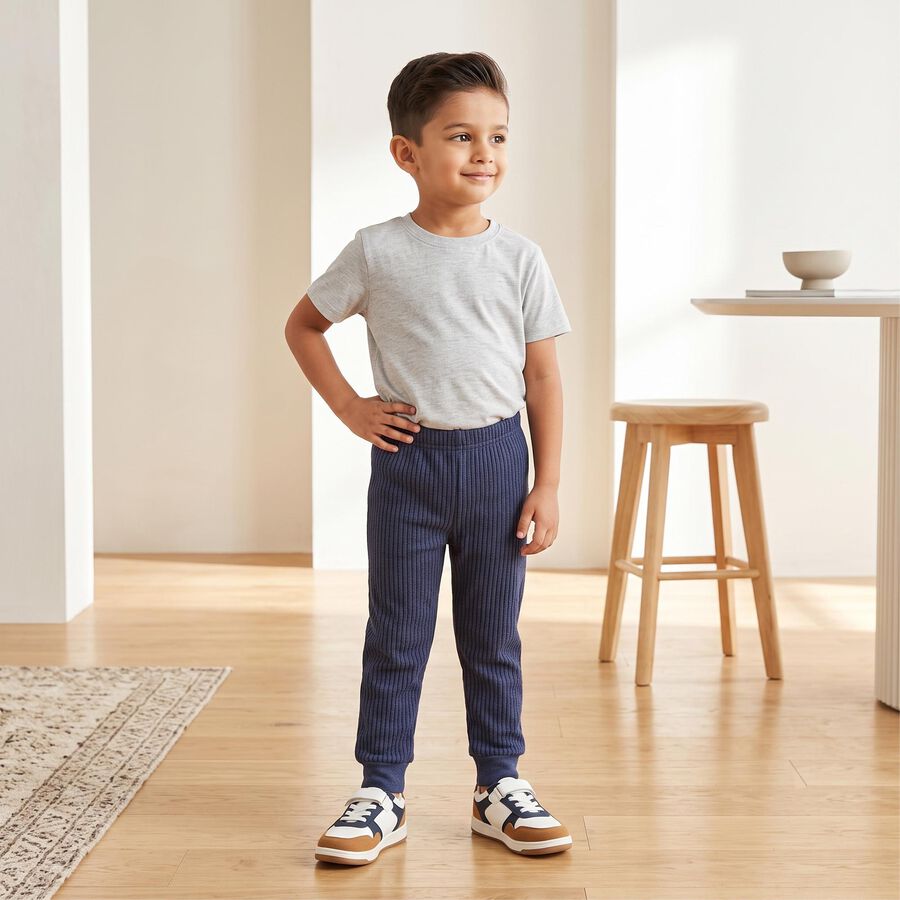 Boys' Navy Blue Long Johns Thermal, मध्यम नीला, large