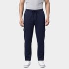Men's Navy Blue Slim Fit Side-Striped Track Pants, Mid Blue, small