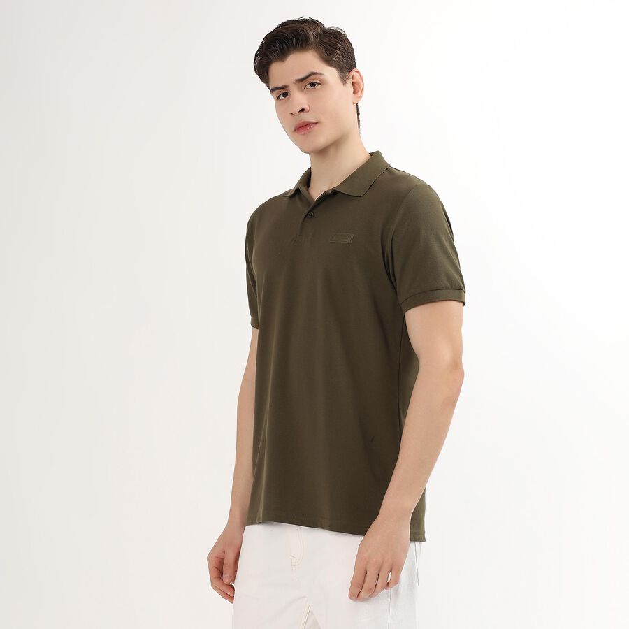 Men's Collared Half Sleeves T-Shirt, Khaki, large