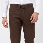 Men's Brown Slim Fit Drawstring Chino Trousers, भूरा, small