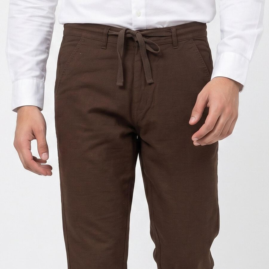Men's Brown Slim Fit Drawstring Chino Trousers, भूरा, large