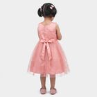 Girls' Pink Floral Embroidered Fit and Flare Frock, Pink, small