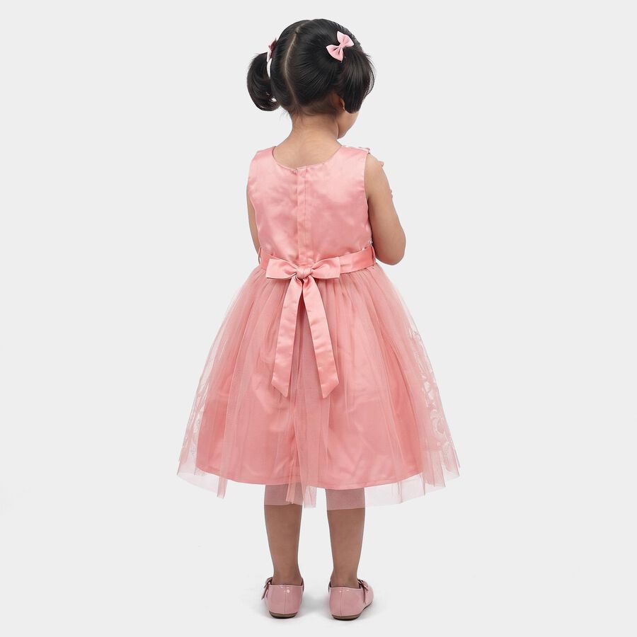 Girls' Pink Floral Embroidered Fit and Flare Frock, Pink, large
