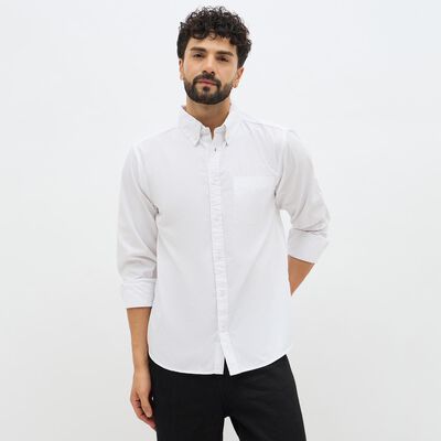 Men's Snow White Cotton Button-Down Classic Casual Shirt