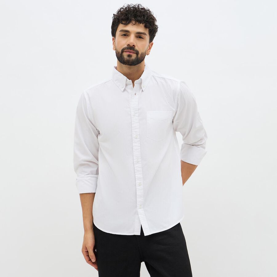 Men's Snow White Cotton Button-Down Classic Casual Shirt, सफ़ेद, large image number null