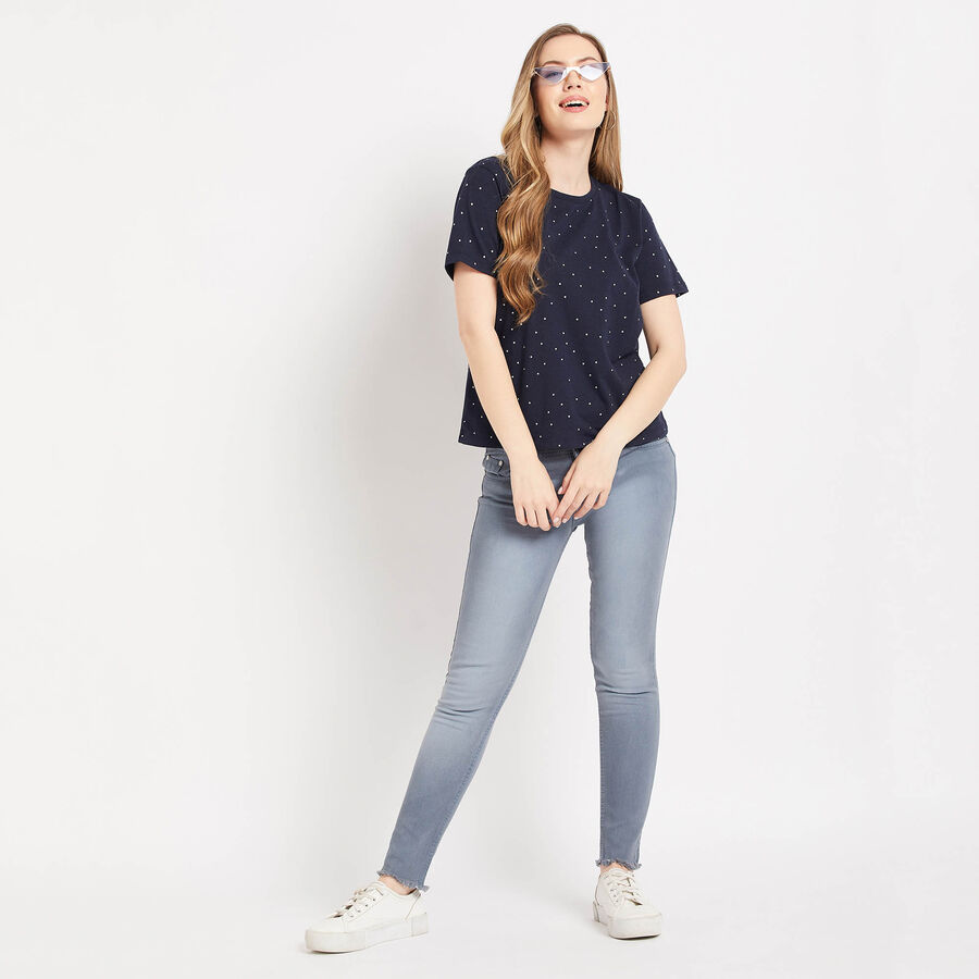Round Neck T-Shirt, Navy Blue, large image number null