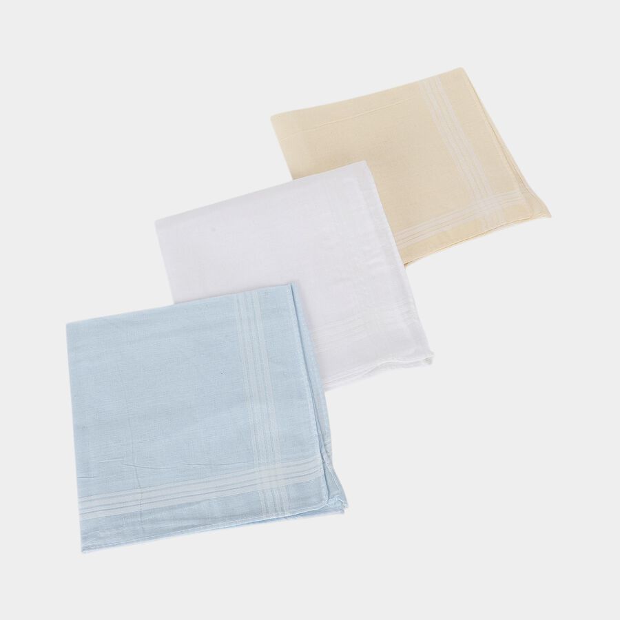 Boys Multicolour Solid Pack of 3 Handkerchief, हल्का ग्रे, large