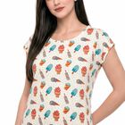 Women's Off White Round Neck T-Shirt Style Nighty, Off White, small