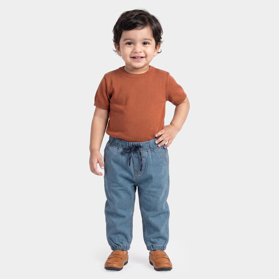 Infants Light Blue Jogger Fit Drawstring Jeans, Mid Blue, large