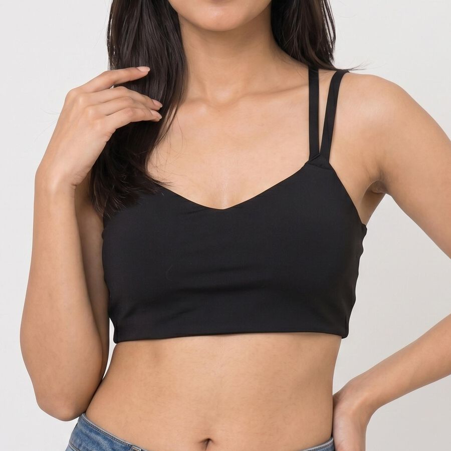Women's Black V-Neck Sports Bra, Black, large