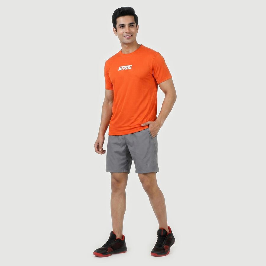 Men's Orange Crew Neck Athleisure T-Shirt, नारंगी, large