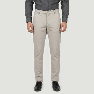 Men's Silver Slim Fit Flat-Front Trousers