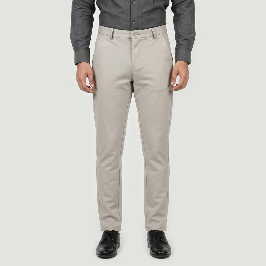 Men's Silver Slim Fit Flat-Front Trousers, सिल्वर, large