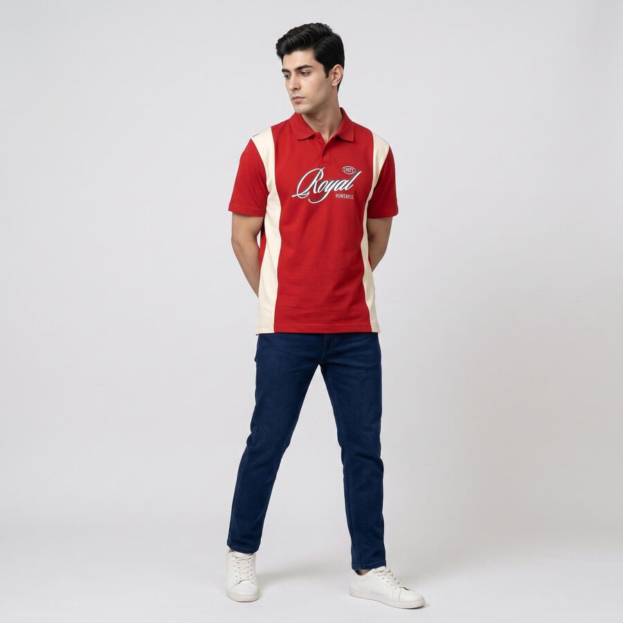 Men's Red Polo Neck Polo T-Shirt, Red, large