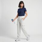 Women's Ecru Melange Straight Fit Cargo Track Pants, Ecru Melange, small