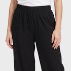 Women's Black Regular Fit Solid Wide-Leg Palazzos, काला, small