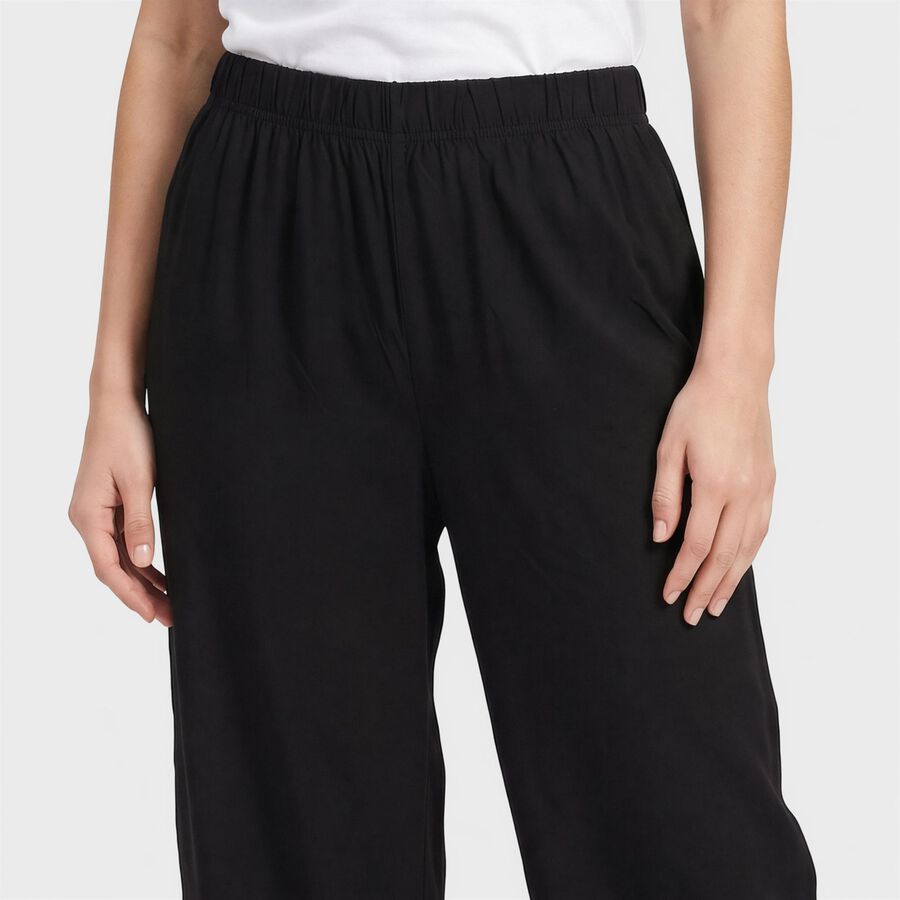 Women's Black Regular Fit Solid Wide-Leg Palazzos, काला, large