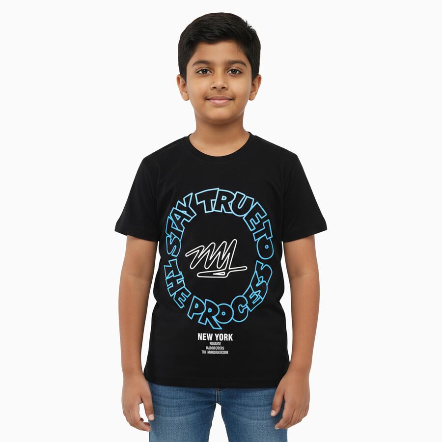 Boys' Half Sleeves T-Shirt, Black, large