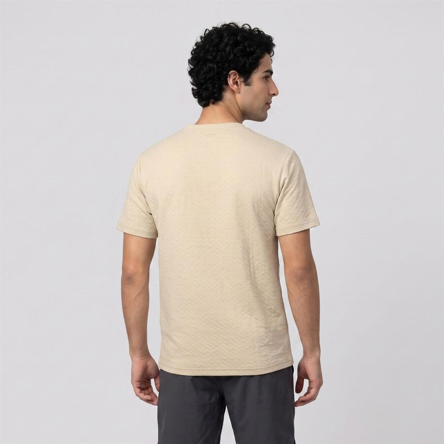Men Beige Round Neck Regular T-Shirt, गहरा पीला, large