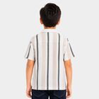 Boys' Beige Striped Camp Collar Shirt, Beige, small