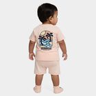 Infants' Peach 100% Cotton Round Neck Hawaii Printed Baba Suit, Peach, small