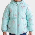 Girls' Aqua Hooded Puffer Jacket, Aqua, small